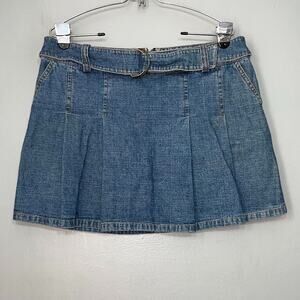 Vintage Y2K Denim Skirt US Size 10 Short Pleated Mini Blue Jean Schoolgirl Twee